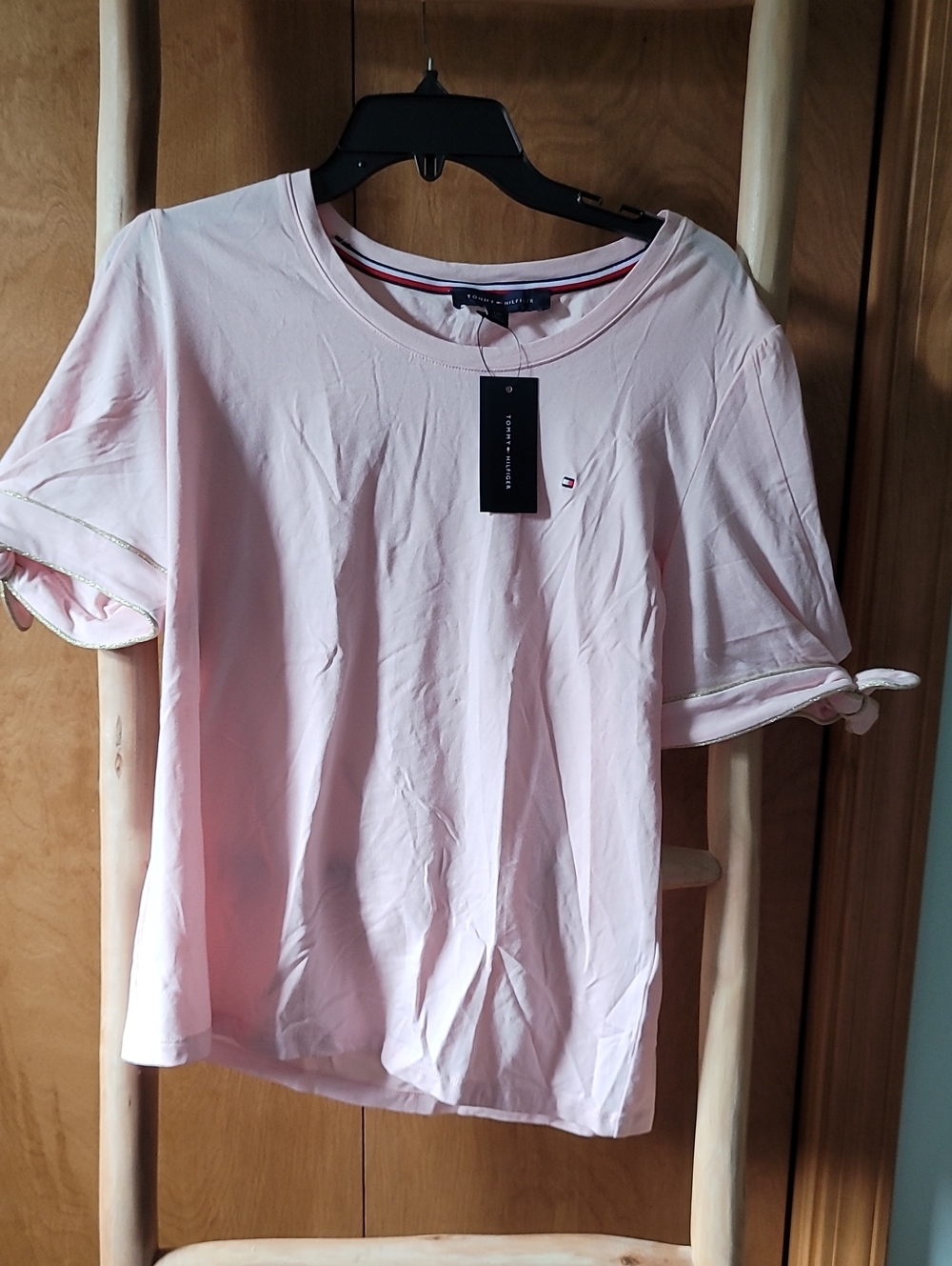 Tommy Hilfiger Pale Pink Short Sleeve Tee with Sleeve Ties